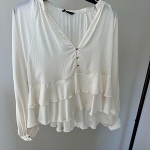 Zara Ruffle White Blouse
